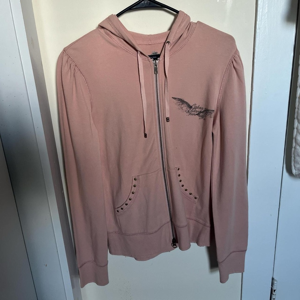 Calvin Klein pink double zippered embroidered sweatshirt, size medium